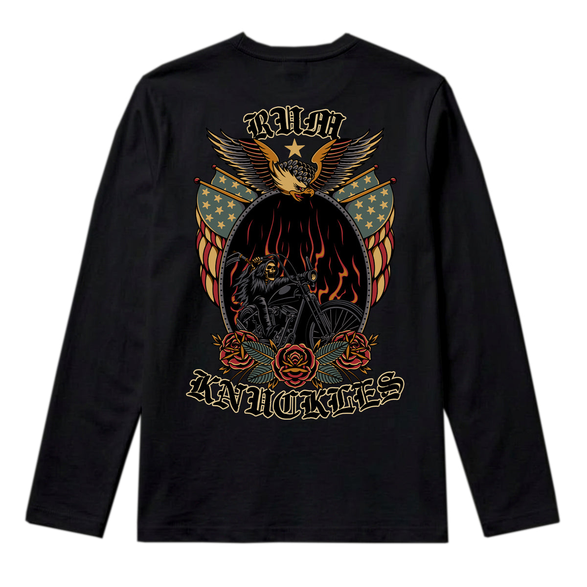 RUM KNUCKLES RK EAGLE BIKER Long Sleeve Tee - Black - back