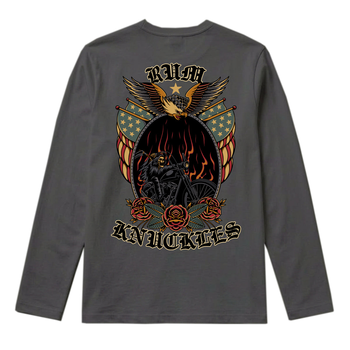 RUM KNUCKLES RK EAGLE BIKER Long Sleeve Tee - Charcoal - back