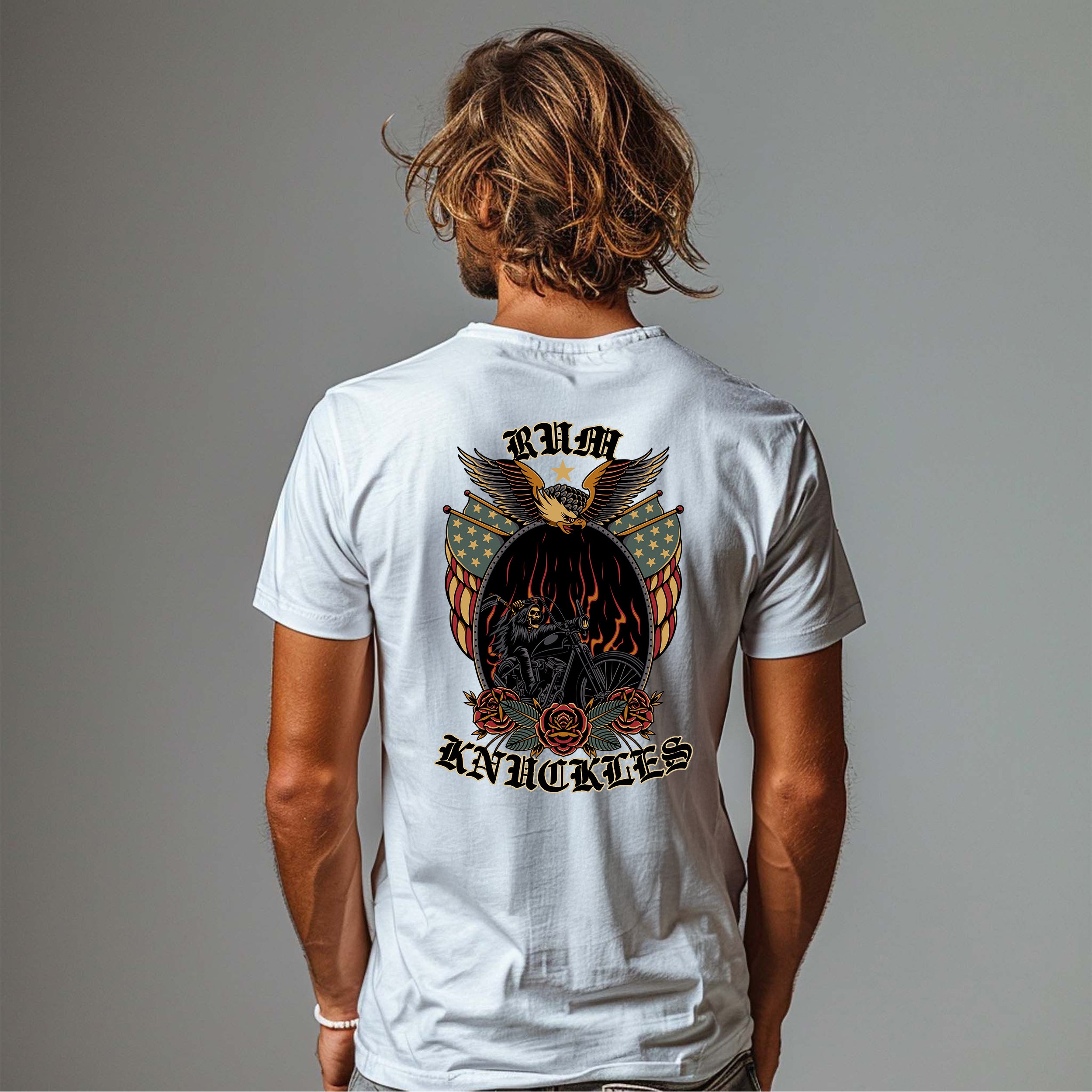 RUM KNUCKLES RK EAGLE BIKER T-SHIRT White