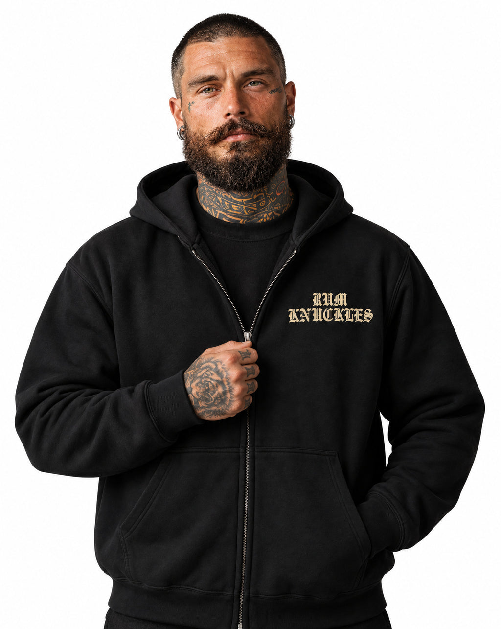 RUM KNUCKLES RK EAGLE BIKER Zip Hoodie - Black - model front