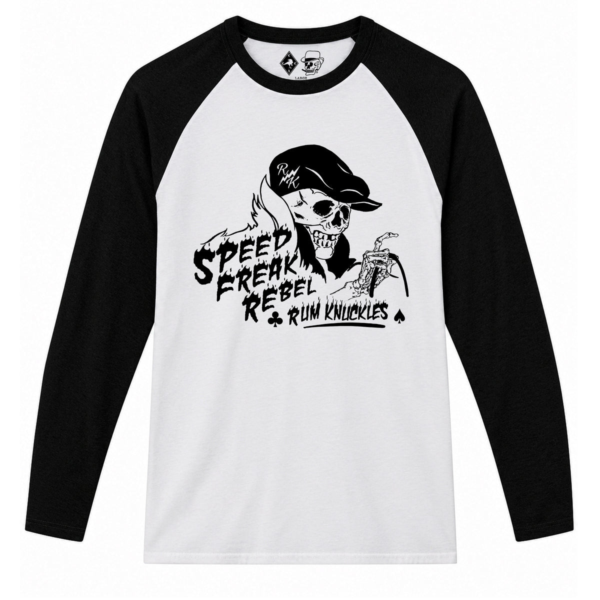 RUM KNUCKLES SPEED FREAK Baseball Tee - White/Black - front