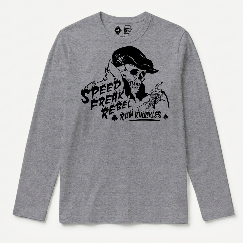 RUM KNUCKLES SPEED FREAK Long Sleeve Tee - Heather Grey - front