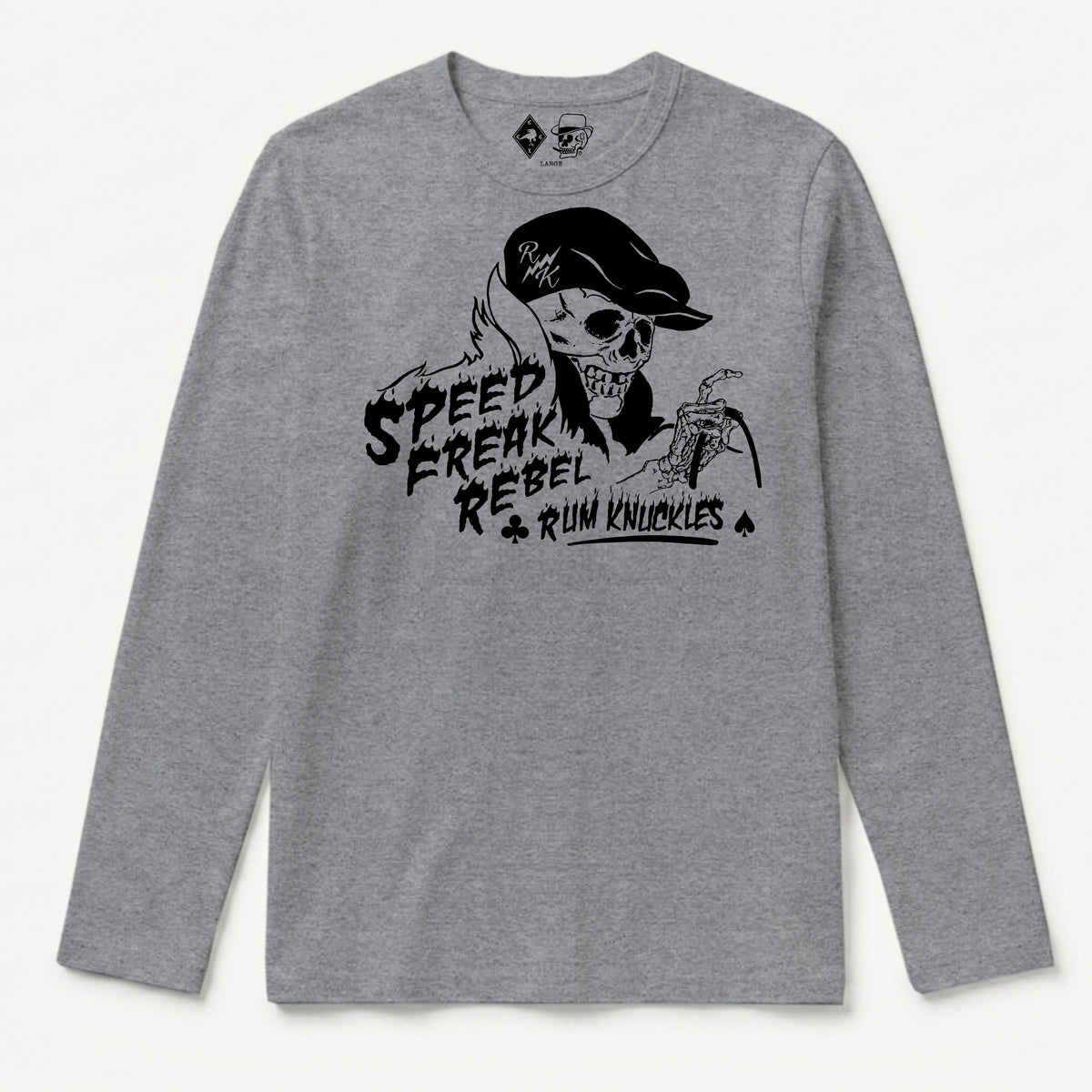 RUM KNUCKLES SPEED FREAK Long Sleeve Tee - Heather Grey - front