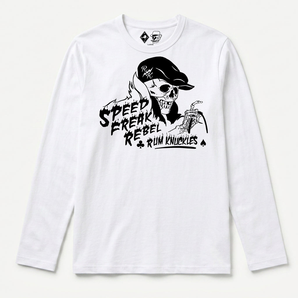 RUM KNUCKLES SPEED FREAK Long Sleeve Tee - White - front