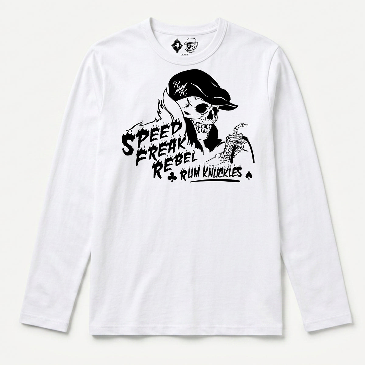 RUM KNUCKLES SPEED FREAK Long Sleeve Tee - White - front