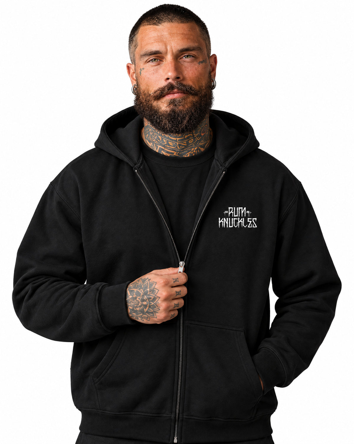 RUM KNUCKLES WEST COAST Zip Hoodie - Black - model front