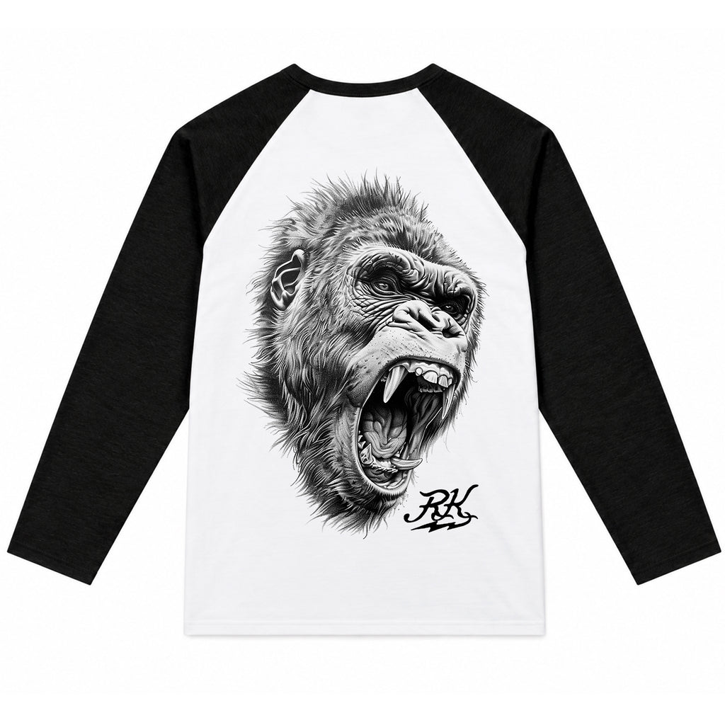 RUM KNUCKLES GORILLA TACTICS Baseball Tee - White/Black - back