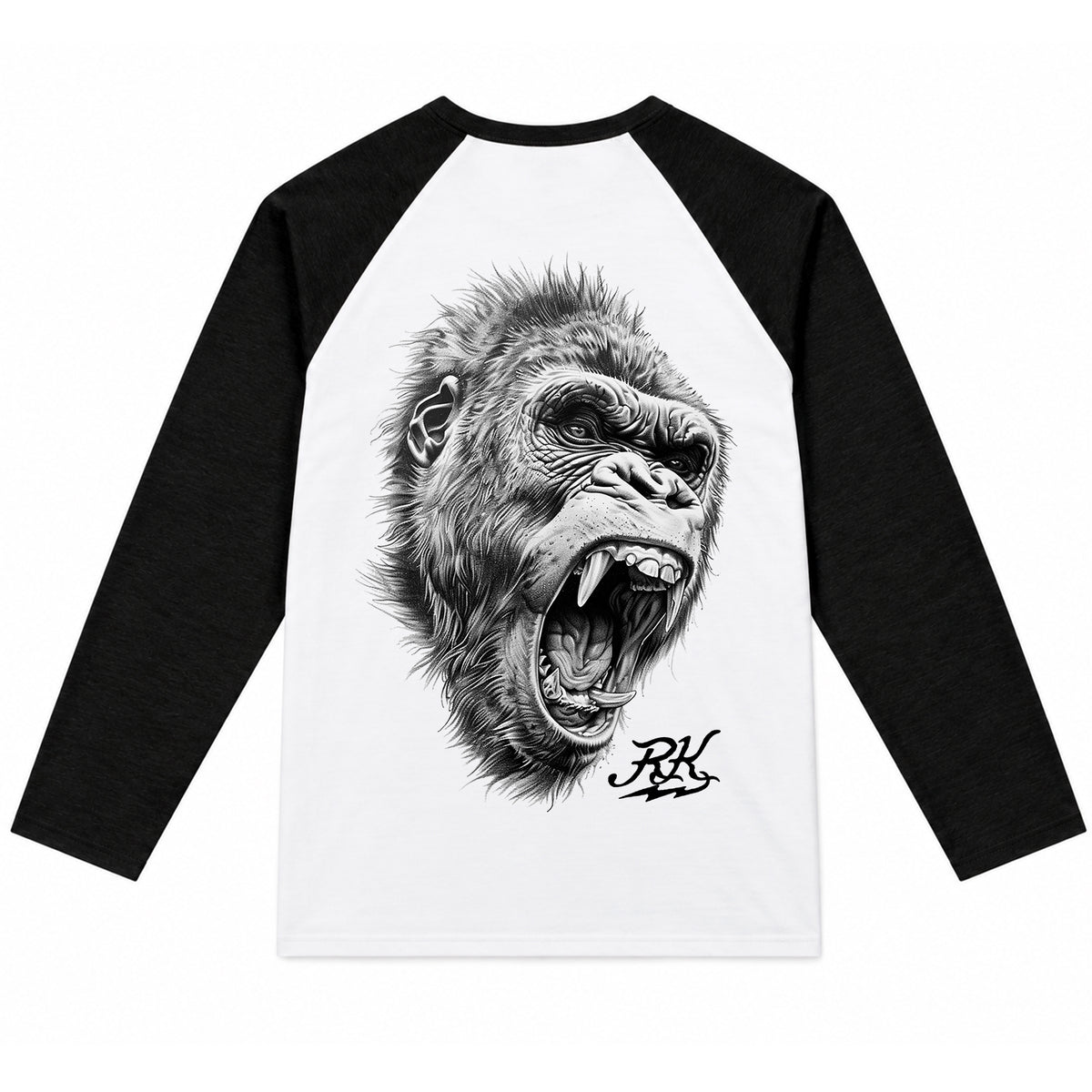 RUM KNUCKLES GORILLA TACTICS Baseball Tee - White/Black - back