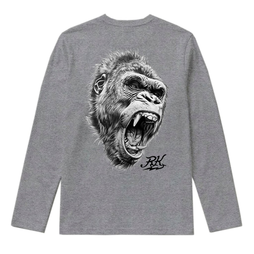 RUM KNUCKLES GORILLA TACTICS Long Sleeve Tee - Heather Grey - back