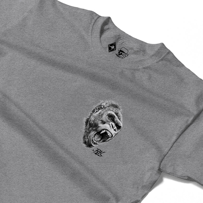 RUM KNUCKLES GORILLA TACTICS Long Sleeve Tee - Heather Grey - detail