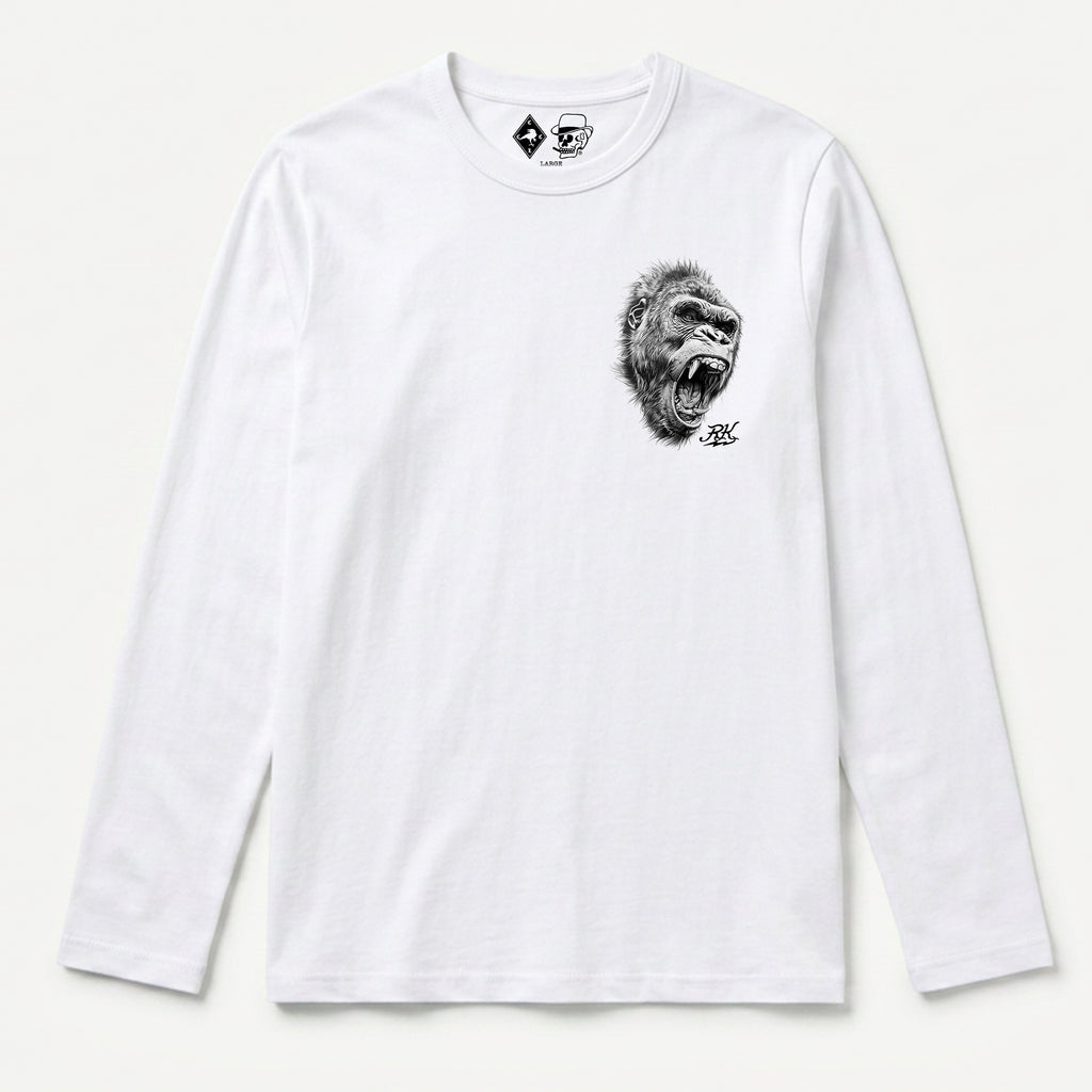 RUM KNUCKLES GORILLA TACTICS Long Sleeve Tee - White - front
