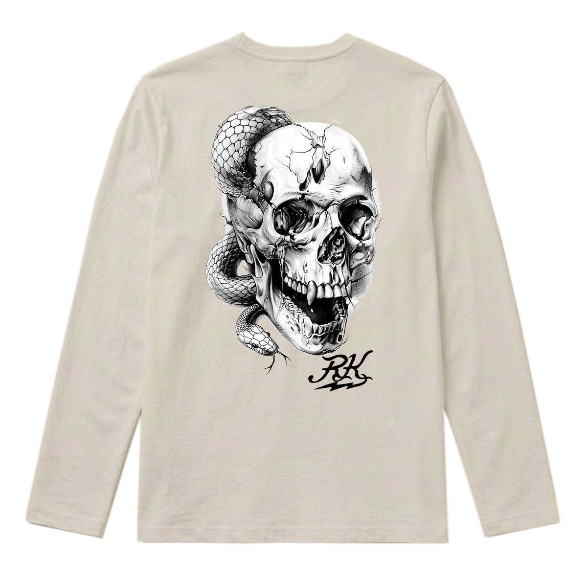 RUM KNUCKLES SKULL SNAKE Long Sleeve Tee - Ecru - back