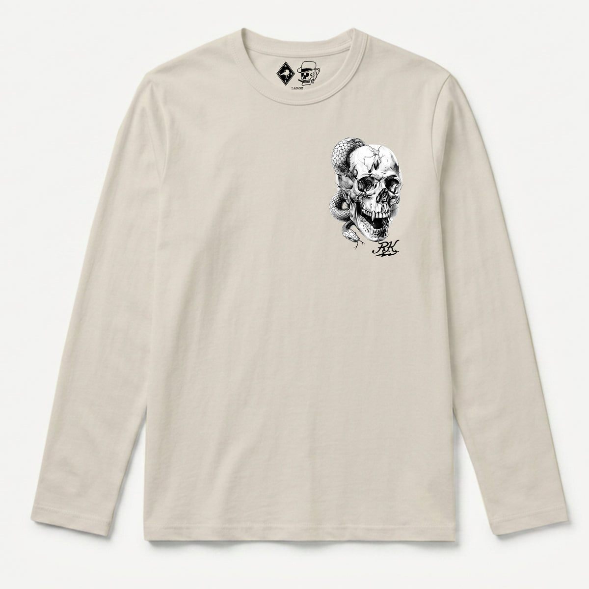 RUM KNUCKLES SKULL SNAKE Long Sleeve Tee - Ecru - front