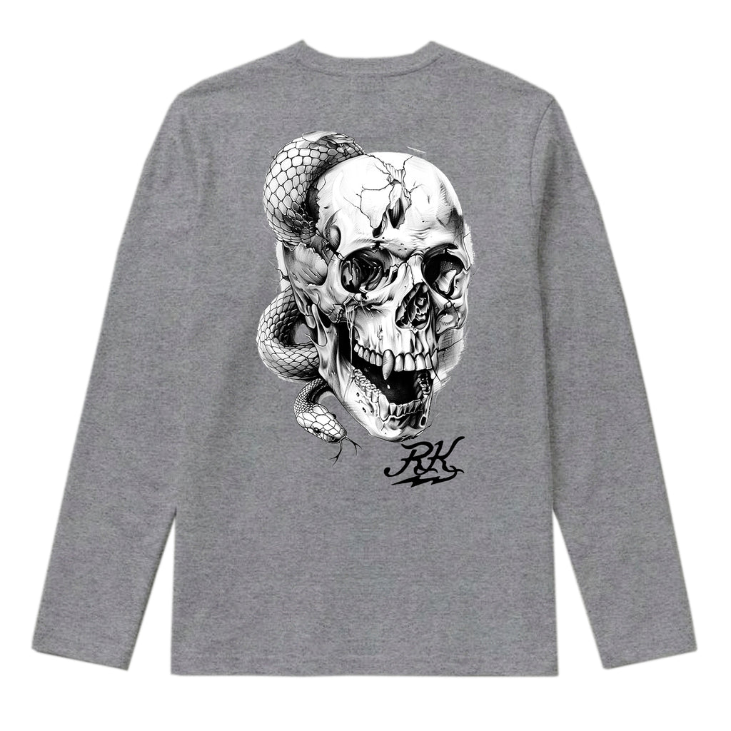 RUM KNUCKLES SKULL SNAKE Long Sleeve Tee - Heather Grey - back