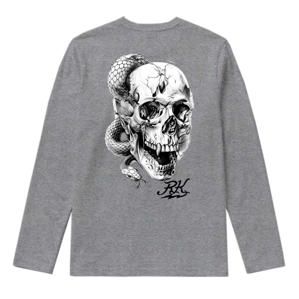 RUM KNUCKLES SKULL SNAKE Long Sleeve Tee - Heather Grey - back