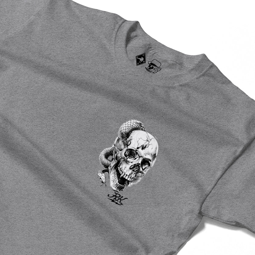RUM KNUCKLES SKULL SNAKE Long Sleeve Tee - Heather Grey - detail