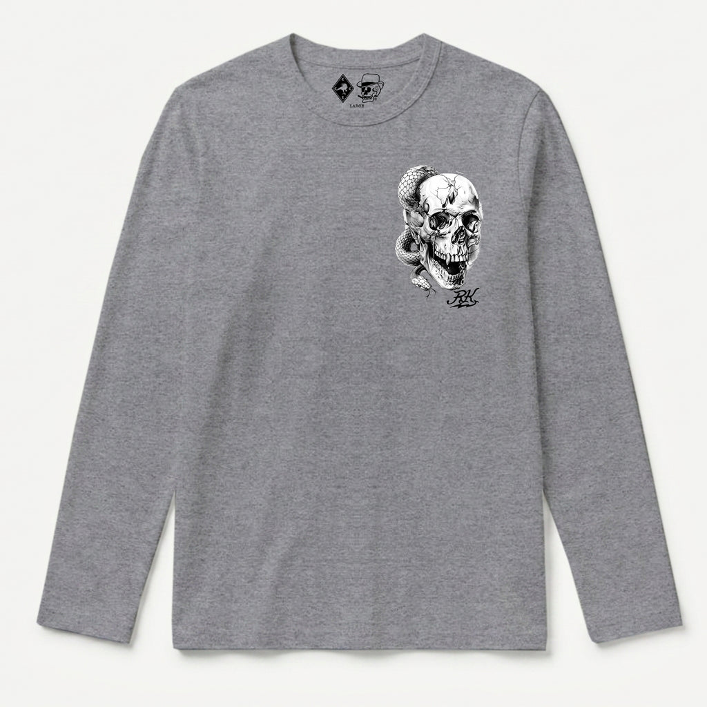 RUM KNUCKLES SKULL SNAKE Long Sleeve Tee - Heather Grey - front