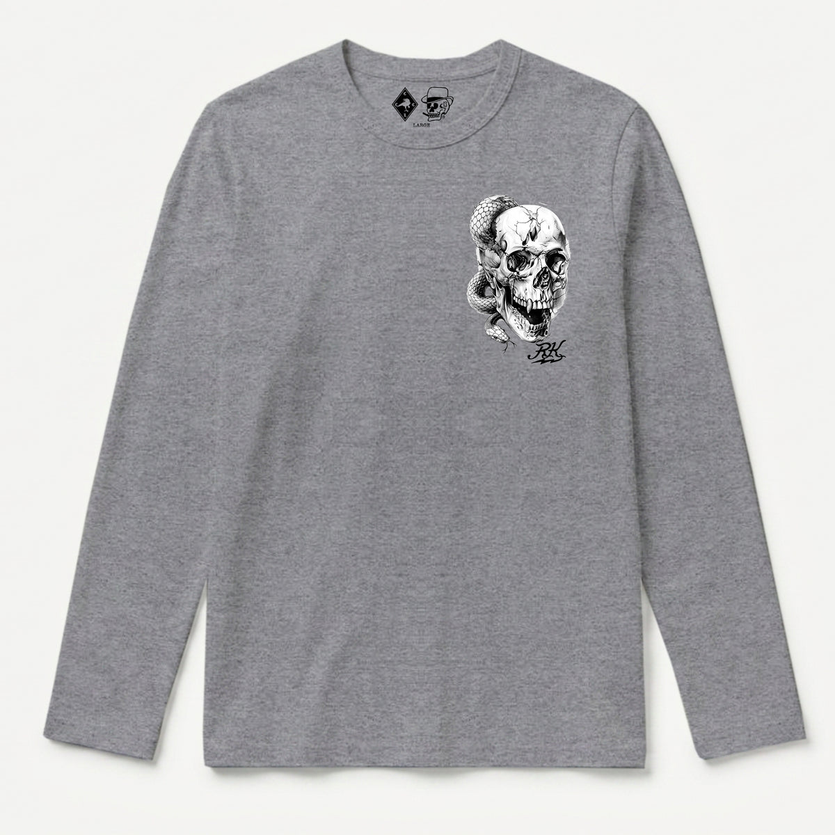 RUM KNUCKLES SKULL SNAKE Long Sleeve Tee - Heather Grey - front