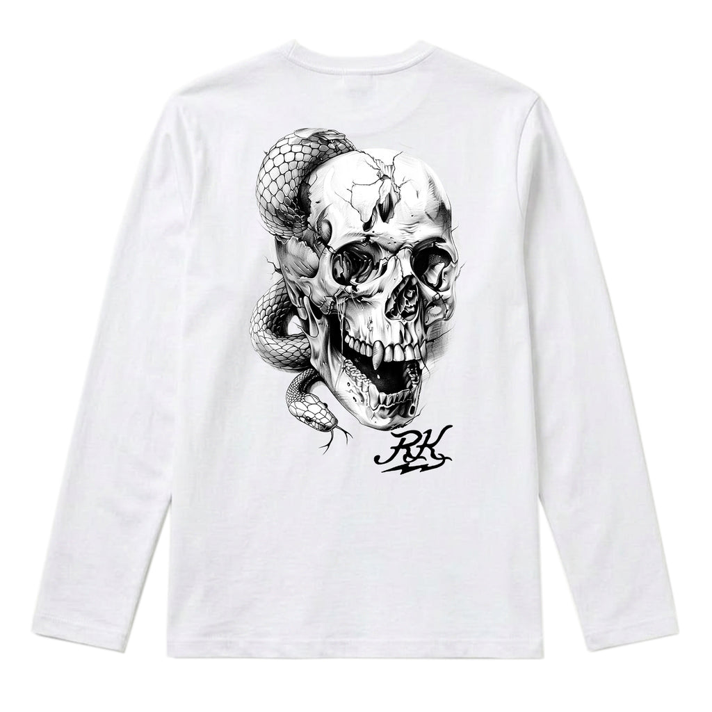 RUM KNUCKLES SKULL SNAKE Long Sleeve Tee - White - back