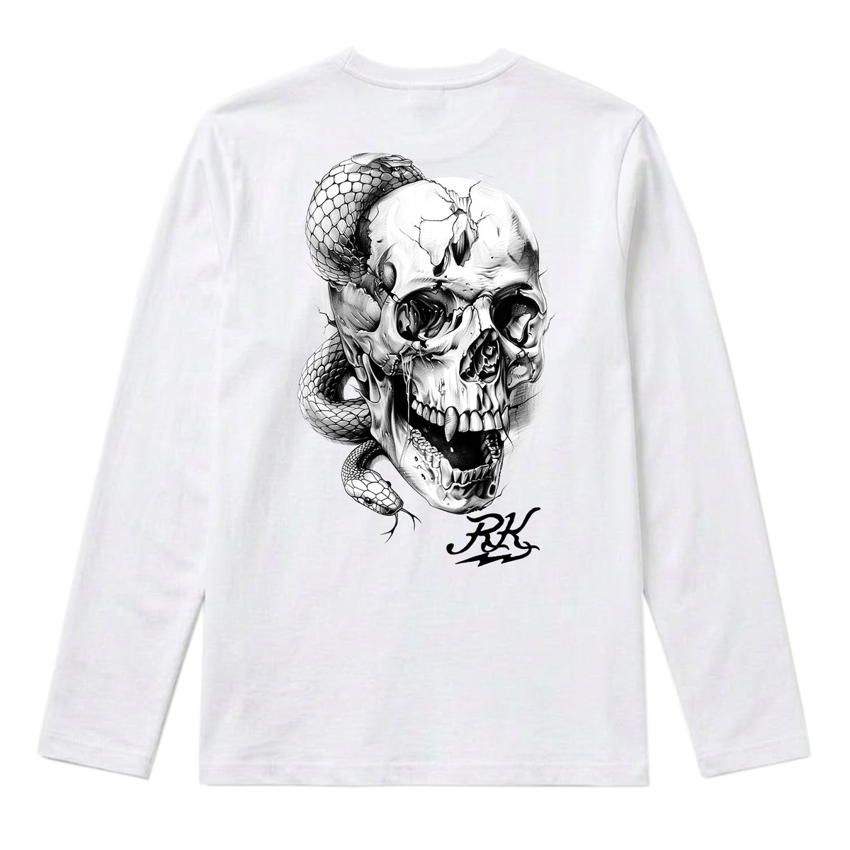 RUM KNUCKLES SKULL SNAKE Long Sleeve Tee - White - back
