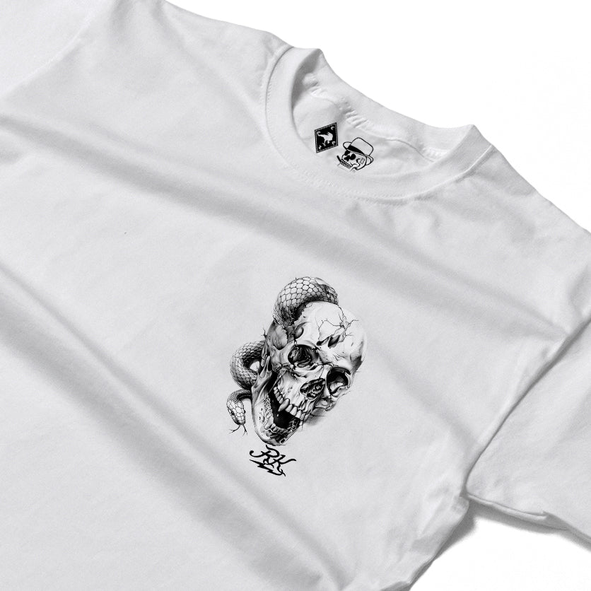 RUM KNUCKLES SKULL SNAKE Long Sleeve Tee - White - detail
