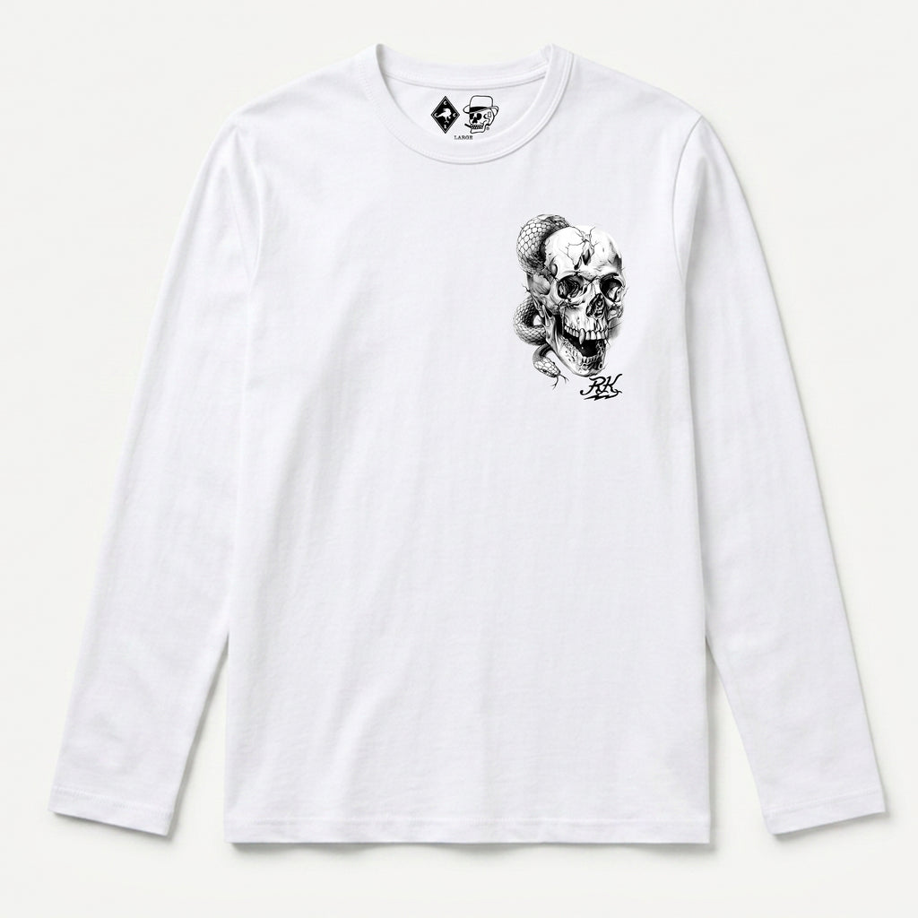 RUM KNUCKLES SKULL SNAKE Long Sleeve Tee - White - front