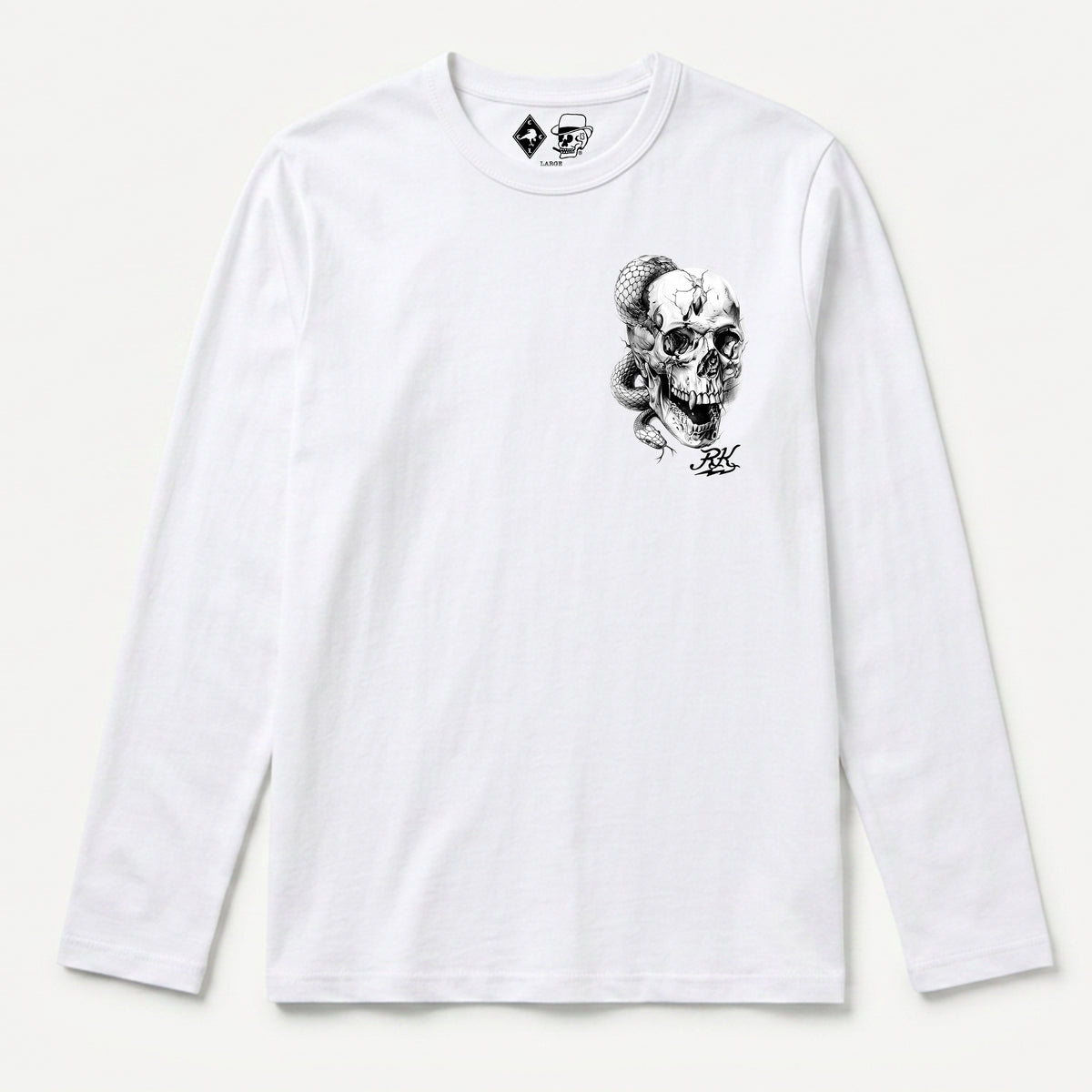 RUM KNUCKLES SKULL SNAKE Long Sleeve Tee - White - front