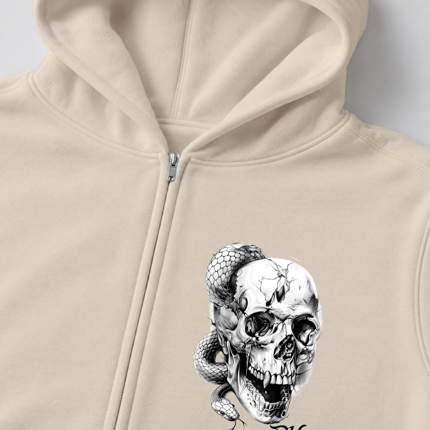 RUM KNUCKLES SKULL SNAKE Zip Hoodie - Ecru - detail
