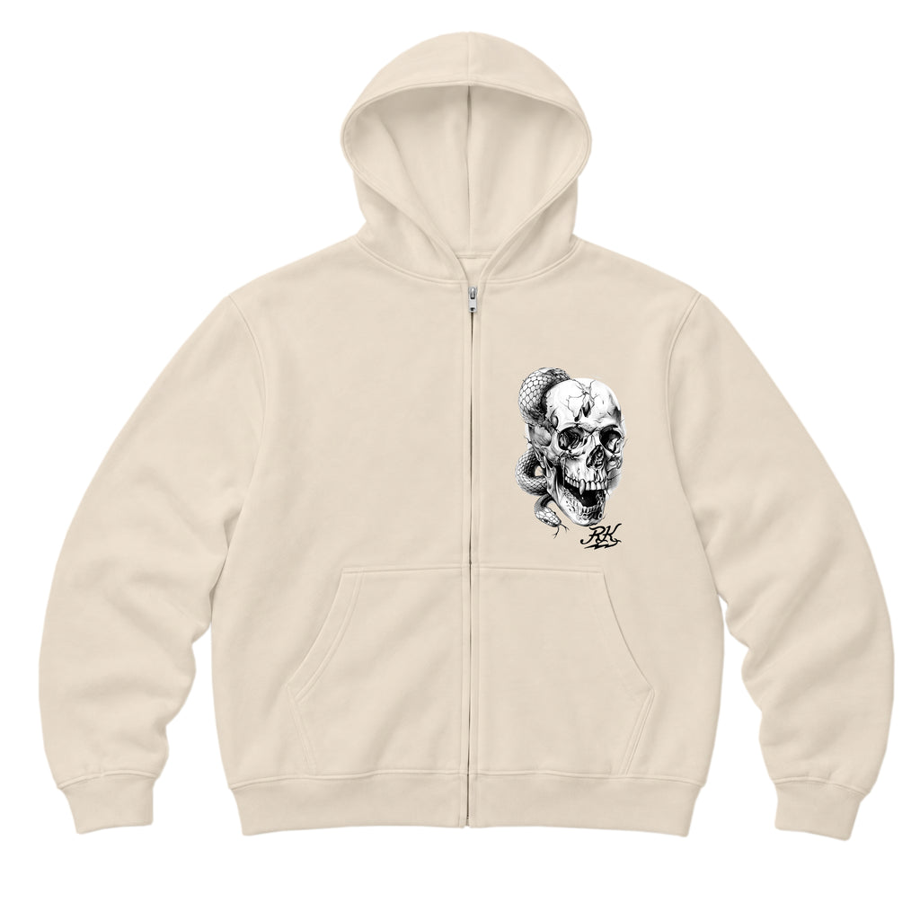 RUM KNUCKLES SKULL SNAKE Zip Hoodie - Ecru - front
