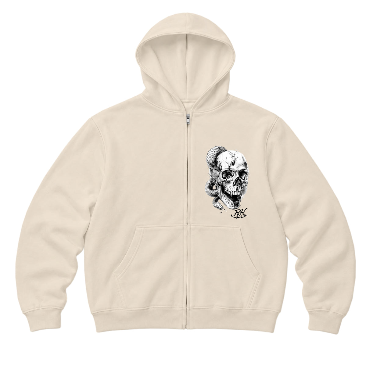 RUM KNUCKLES SKULL SNAKE Zip Hoodie - Ecru - front