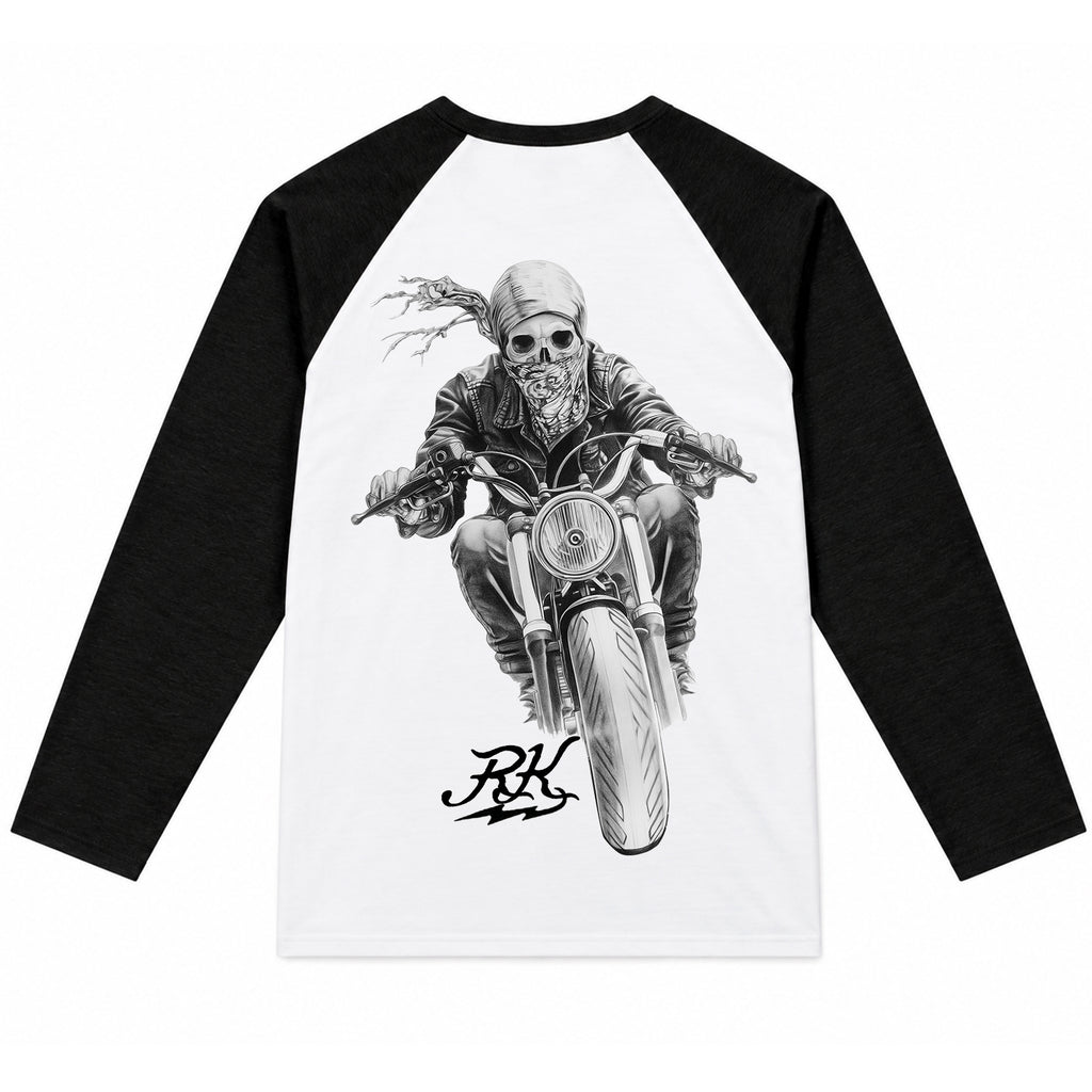 RUM KNUCKLES GHOST RIDER Baseball Tee - White/Black - back