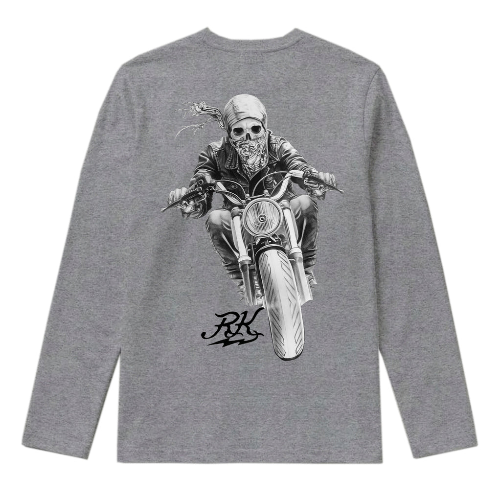 RUM KNUCKLES GHOST RIDER Long Sleeve Tee - Heather Grey - back