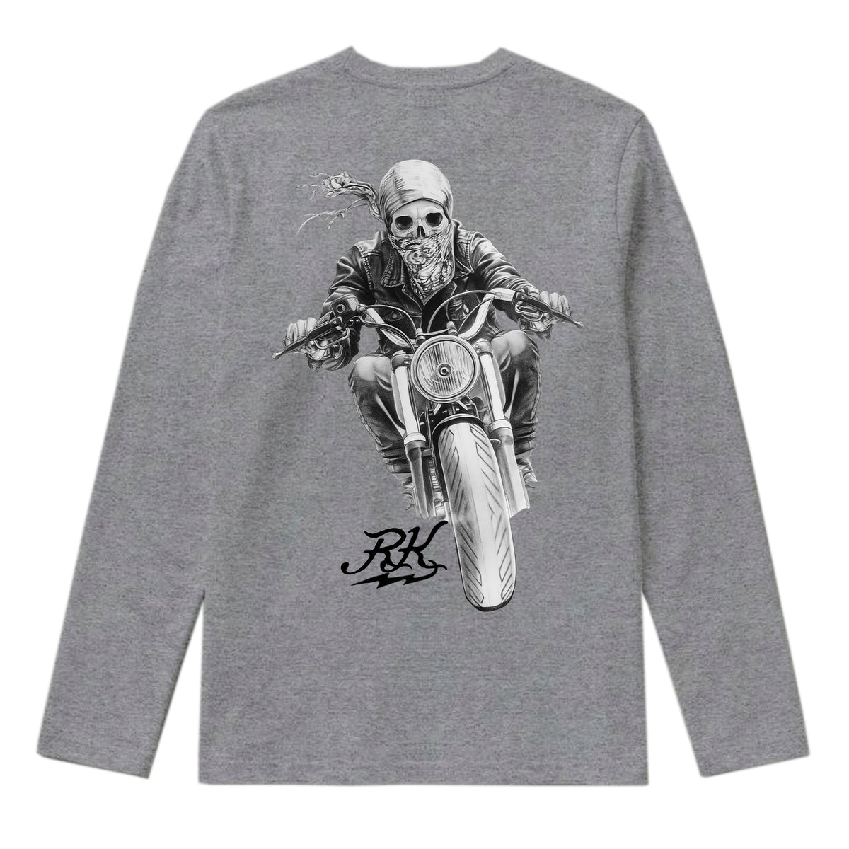 RUM KNUCKLES GHOST RIDER Long Sleeve Tee - Heather Grey - back