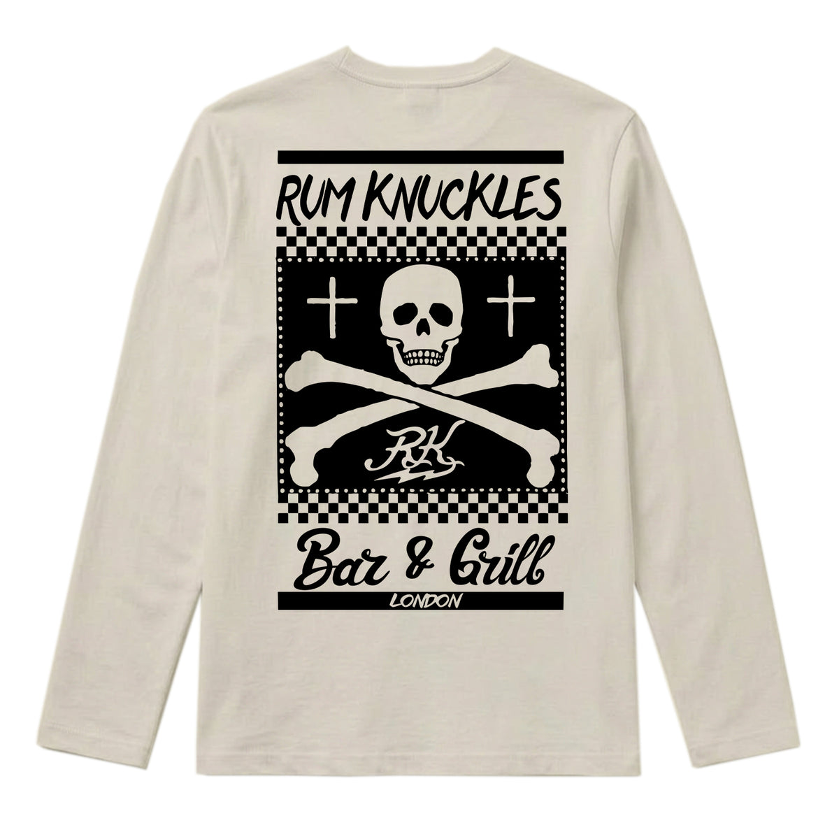 RUM KNUCKLES BAR & GRILL Long Sleeve Tee - Ecru - back