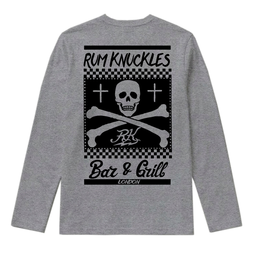 RUM KNUCKLES BAR & GRILL Long Sleeve Tee - Heather Grey - back
