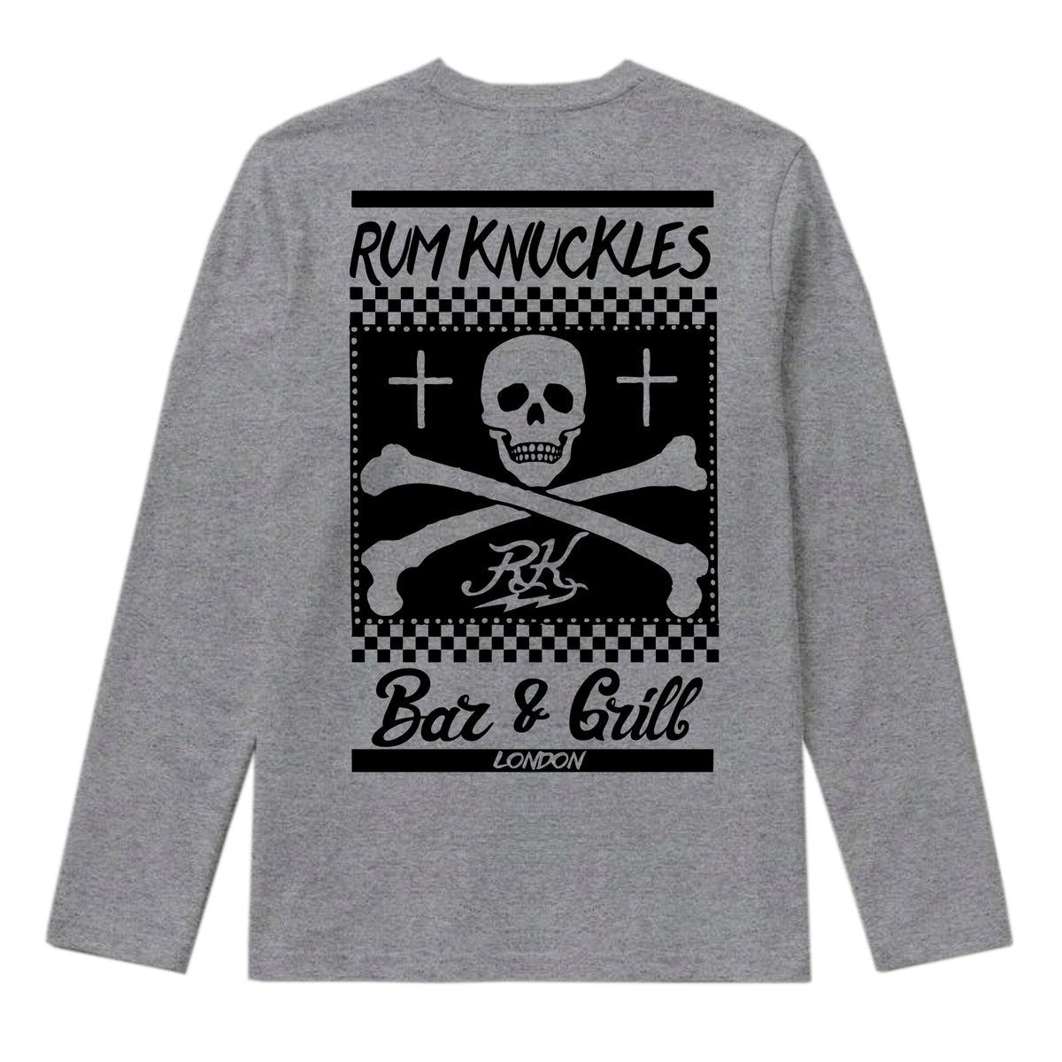 RUM KNUCKLES BAR & GRILL Long Sleeve Tee - Heather Grey - back