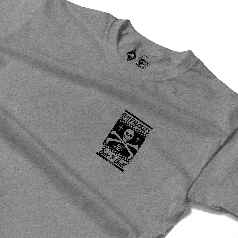 RUM KNUCKLES BAR & GRILL Long Sleeve Tee - Heather Grey - detail