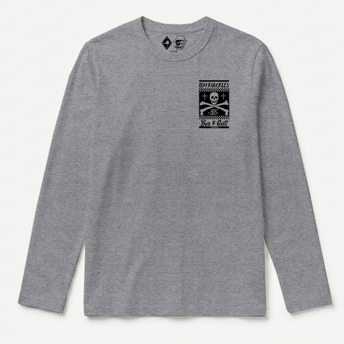 RUM KNUCKLES BAR & GRILL Long Sleeve Tee - Heather Grey - front