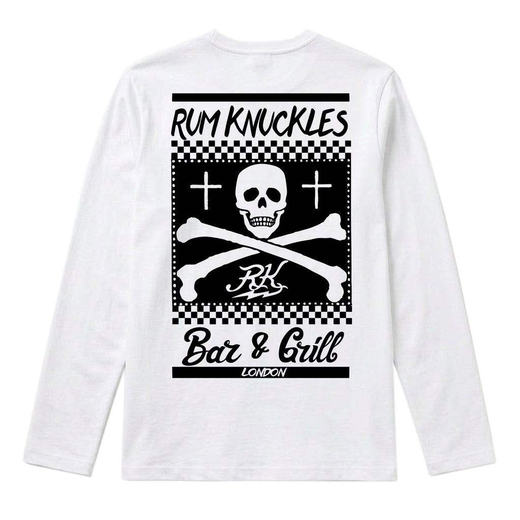 RUM KNUCKLES BAR & GRILL Long Sleeve Tee - White - back