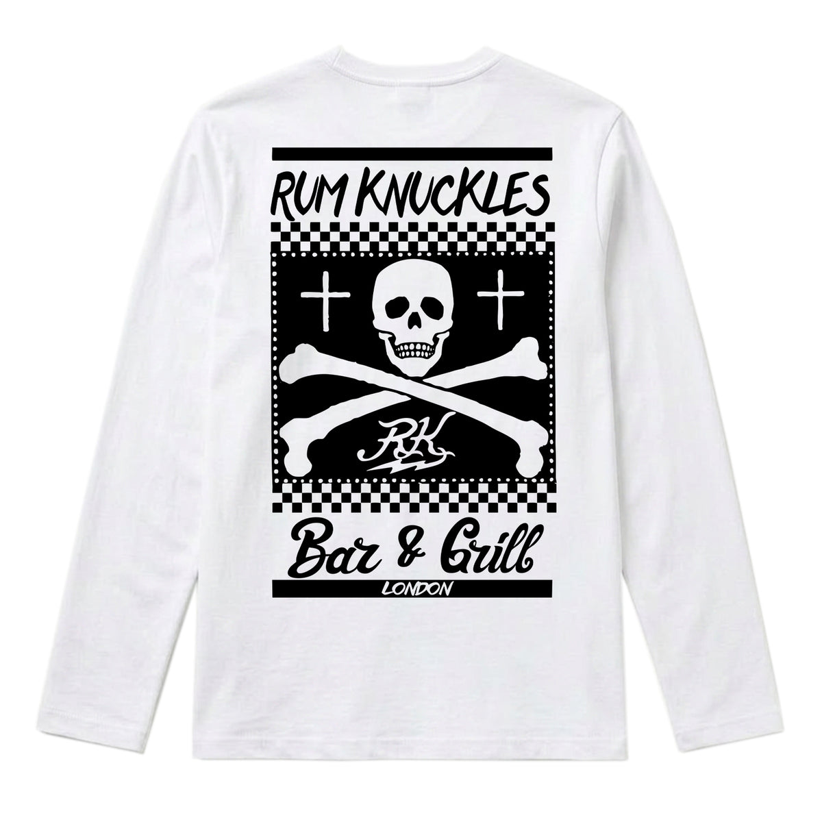 RUM KNUCKLES BAR & GRILL Long Sleeve Tee - White - back