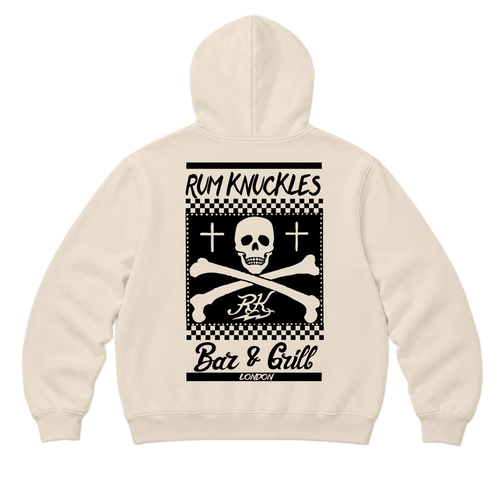 RUM KNUCKLES BAR & GRILL Zip Hoodie - Ecru - back