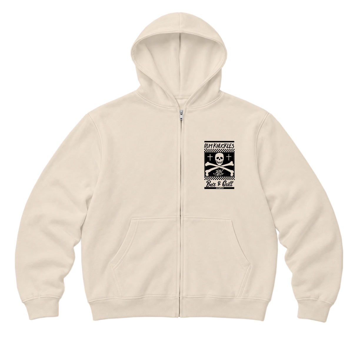 RUM KNUCKLES BAR & GRILL Zip Hoodie - Ecru - front