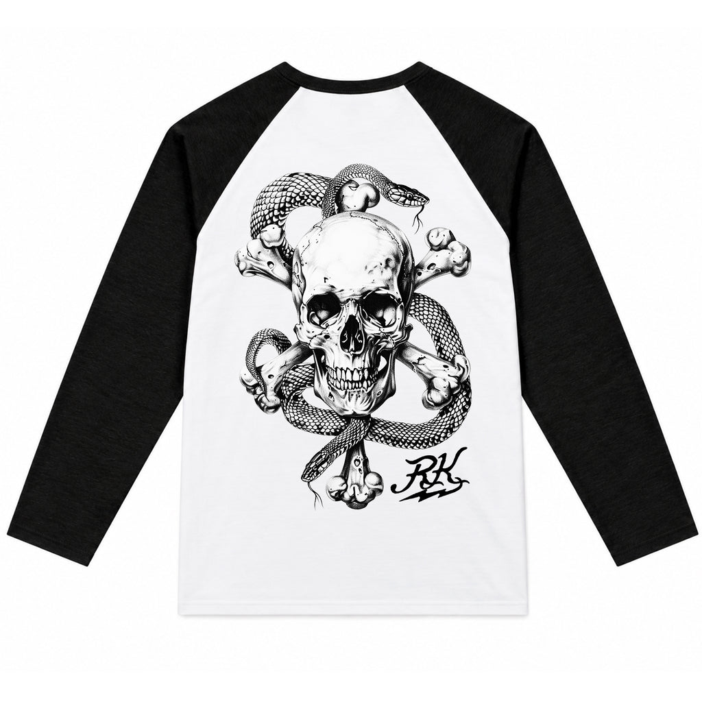 RUM KNUCKLES CROSS BONES Baseball Tee - White/Black - back