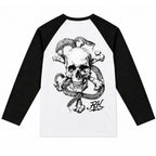 RUM KNUCKLES CROSS BONES Baseball Tee - White/Black - back