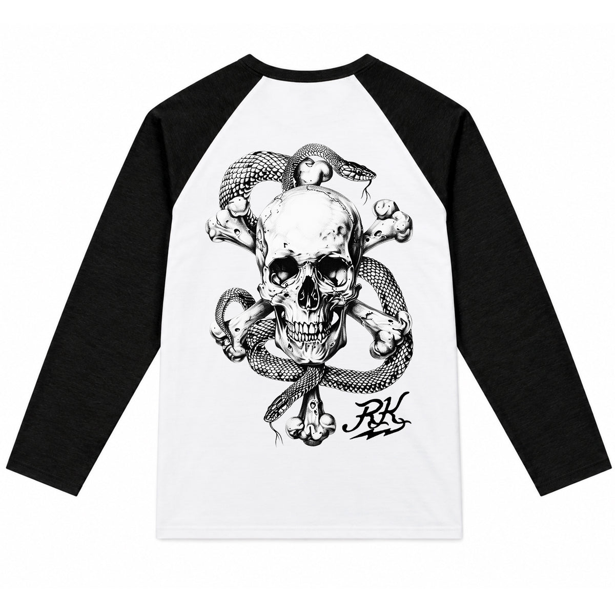 RUM KNUCKLES CROSS BONES Baseball Tee - White/Black - back