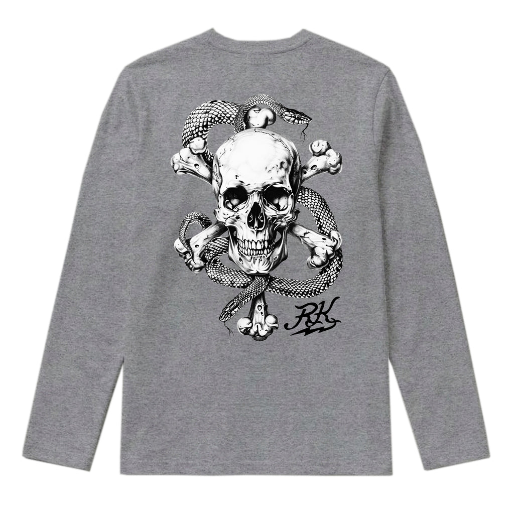 RUM KNUCKLES CROSS BONES Long Sleeve Tee - Heather Grey - back