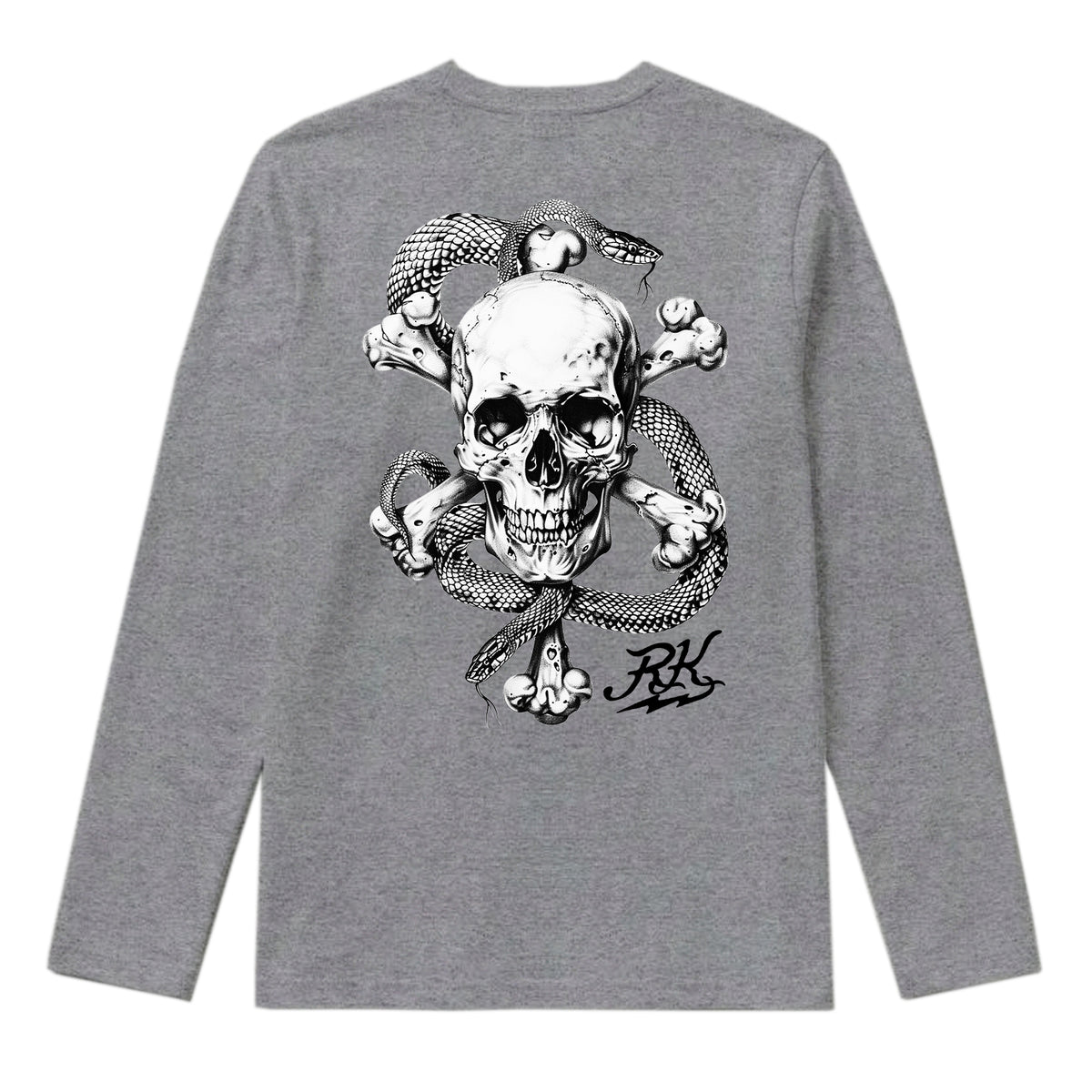 RUM KNUCKLES CROSS BONES Long Sleeve Tee - Heather Grey - back