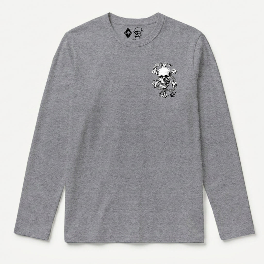 RUM KNUCKLES CROSS BONES Long Sleeve Tee - Heather Grey - front