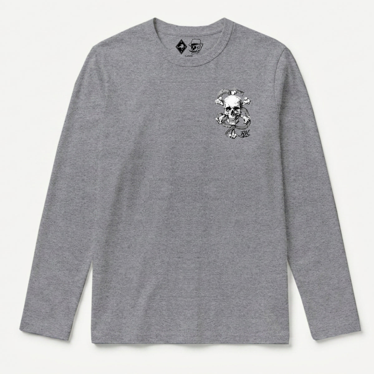 RUM KNUCKLES CROSS BONES Long Sleeve Tee - Heather Grey - front
