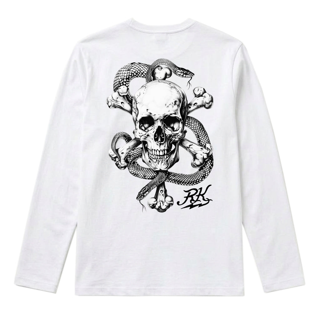 RUM KNUCKLES CROSS BONES Long Sleeve Tee - White - back